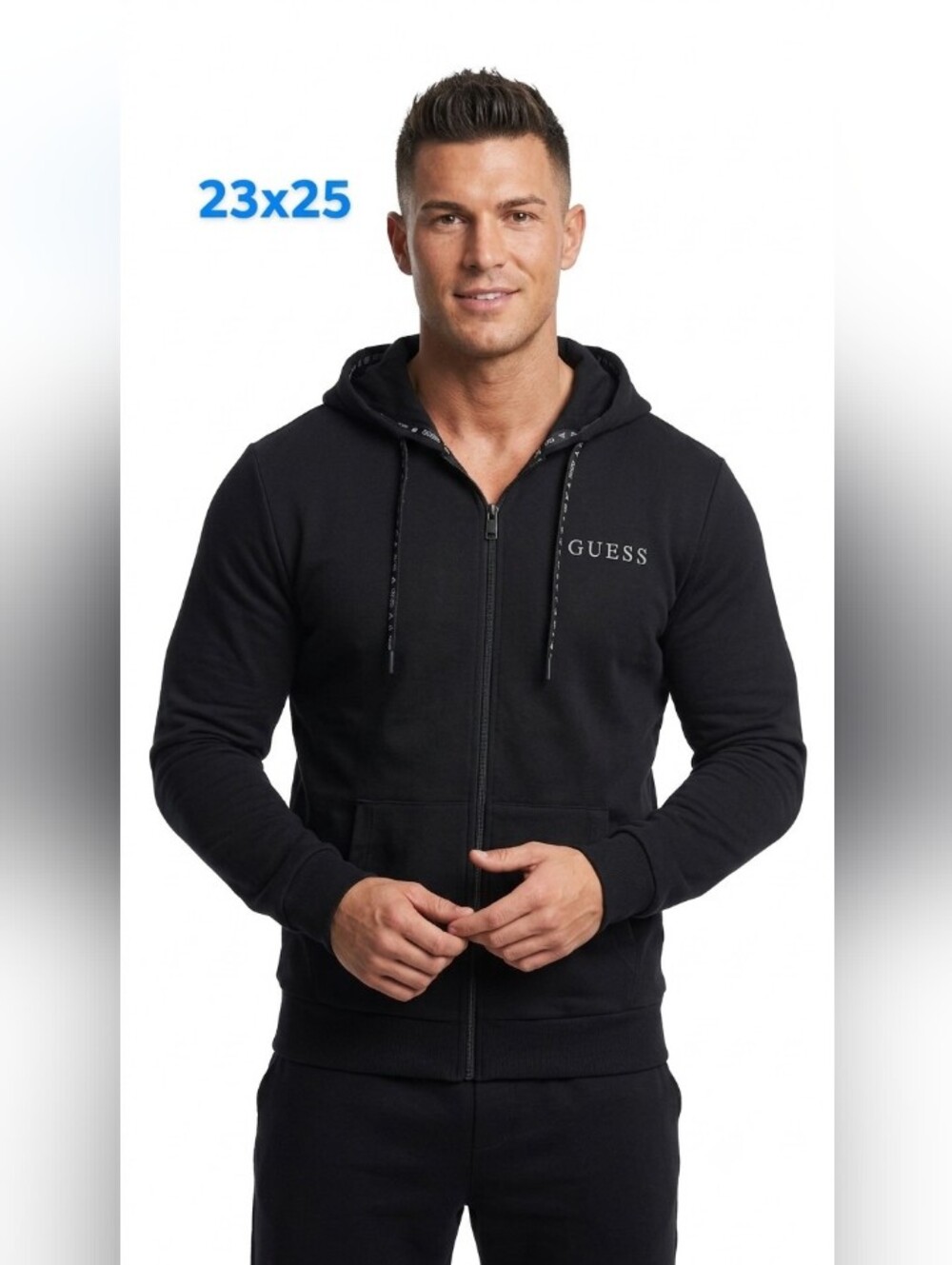GUESS Black Zip-Up Hoodie with Logo Small